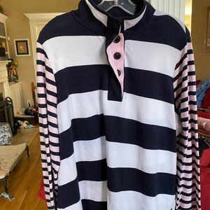 Crown & Ivy Rugby Pullover- Pink Blue White